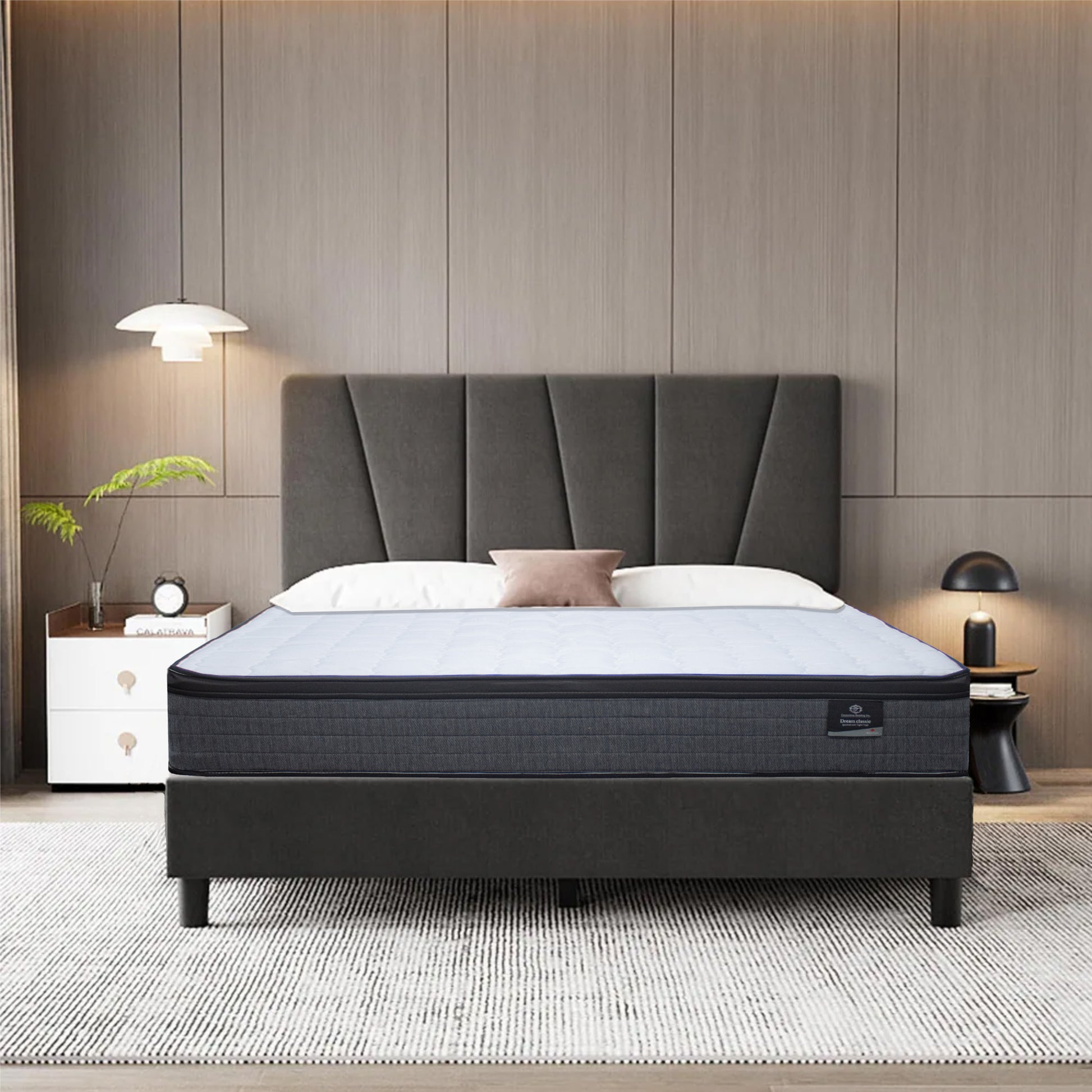 Contemporary bedroom with a Dream Classic Mattress from Mattress To Door Stores in Mississauga, London, Scarborough, Brampton.